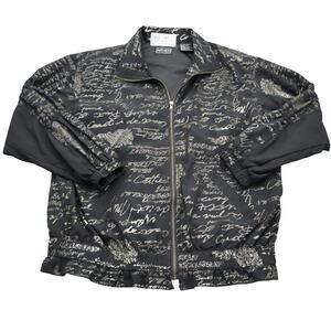ABVIEN Jacket Mens M Black Gold French Writing Full Zip Bomber Style Casual Wear